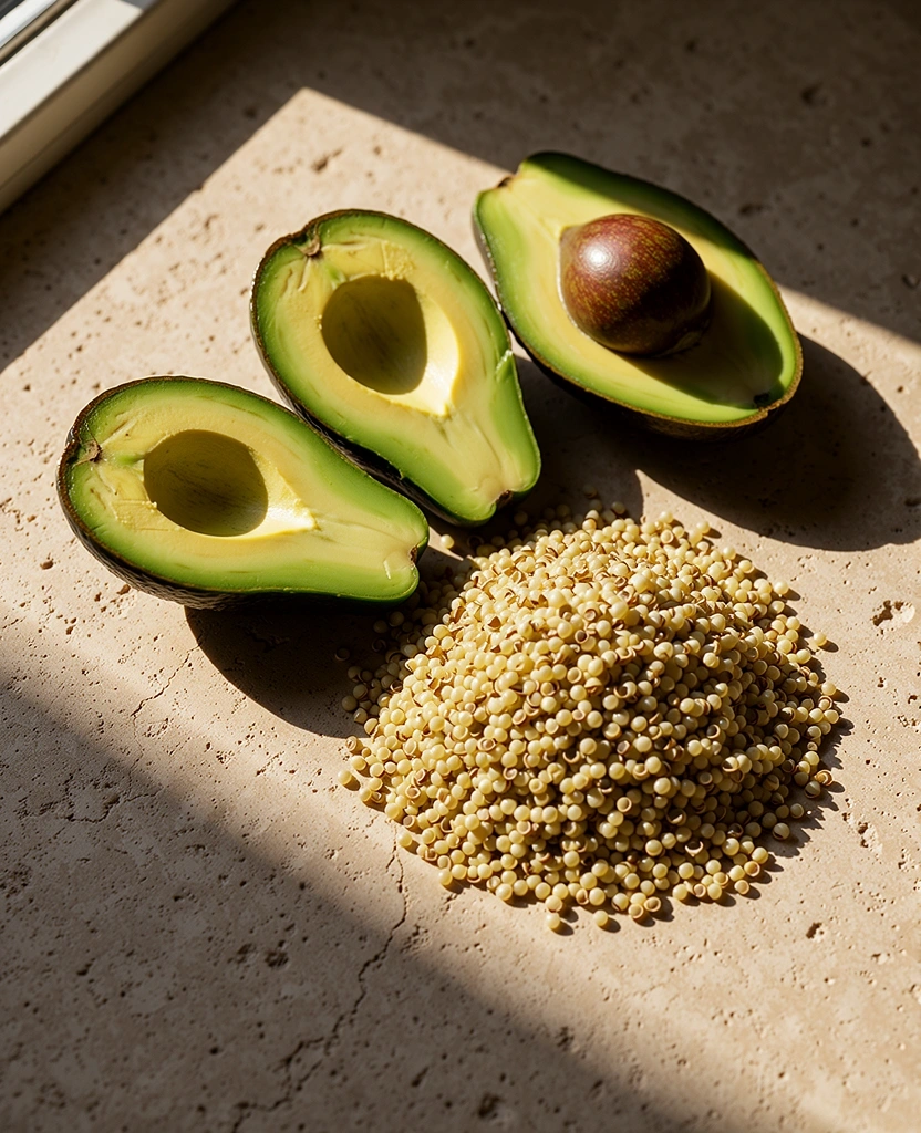 Palta fresca en mesa de madera